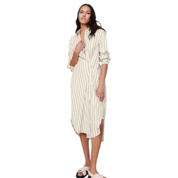 Banana Republic 2025 Cotton Poplin Asymmetrical Shirt Dress Green Stripe Small - Picture 1 of 16